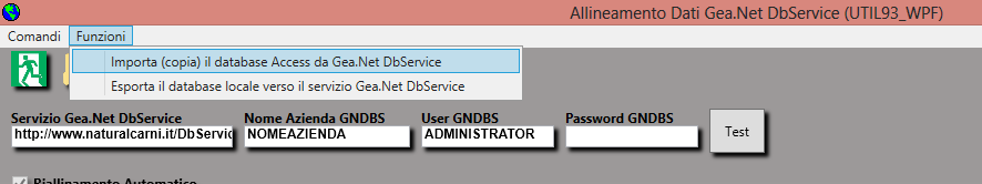 Gea.Net : Modalità Operative per Argomento Manuale A : Funzioni di Impostazione di Base 19 Da Utilità Database Allineamento dati Gea.Net DbService da Gea.