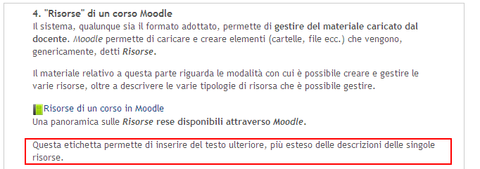 Salvando le modifiche, l etichetta sarà visibile nella home del corso e potrà essere spostata nella posizione desiderata. 4.1.3.