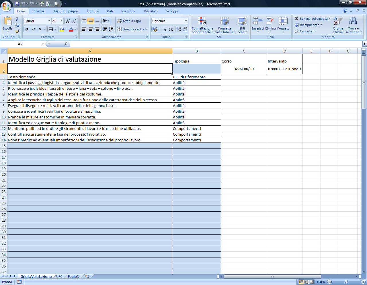 Gestione griglia di valutazione File excel - Permette la gestione offline delle griglie di valutazione - Il modello estratto dal