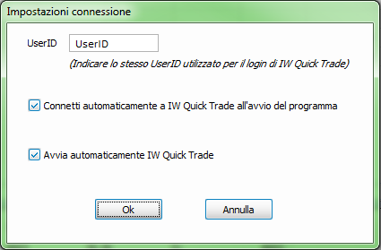 Figura 10: Impostazioni connessione Una volta effettuate queste modifiche è possibile connettere FT Market Maker alla piattaforma Quick Trade tramite il