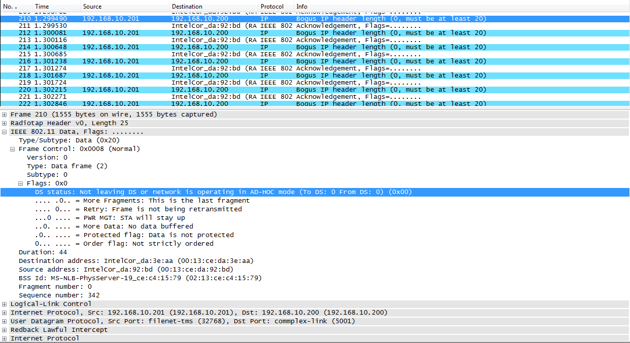 Dalla figura 9 si nota infatti che una serie consecutiva di pacchetti, evidenziati come Fragmented IP Protocol, presenta campi anomali, come ad esempio due header IP.