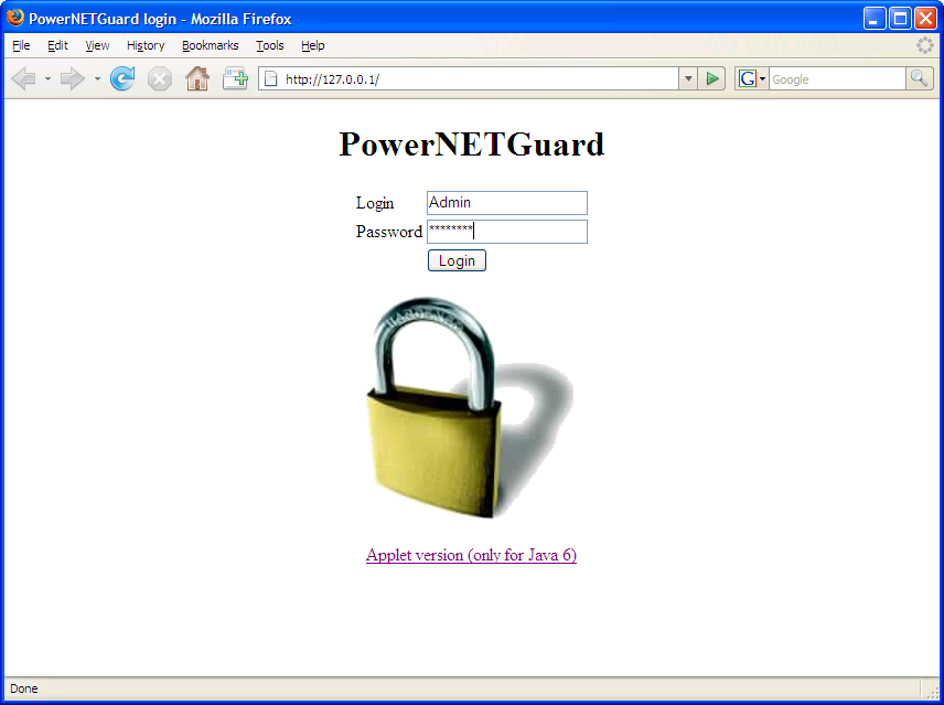 Web server classic : Inserire login e password di un utente PowerNETGuard.