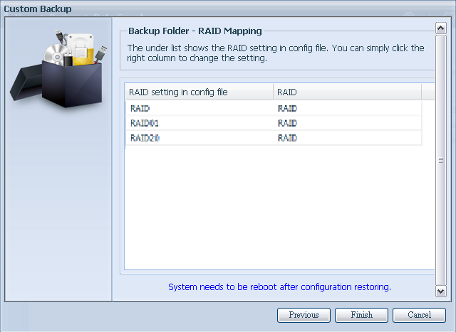 5. La configurazione di backup ha un numero diverso di volumi RAID rispetto al sistema corrente (3 invece di 1).