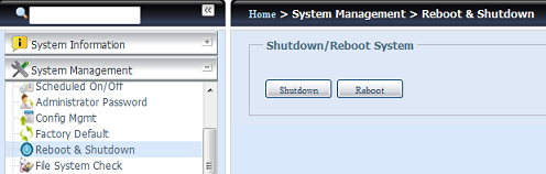 Premere Reboot (Riavvia) per riavviare il sistema o Shutdown (Chiudi) per spegnerlo.