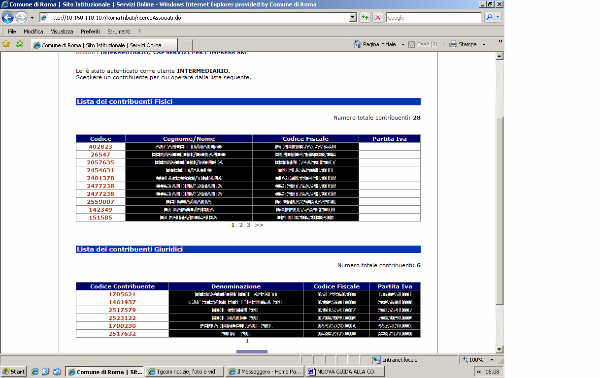 anagrafiche suddivise in: lista