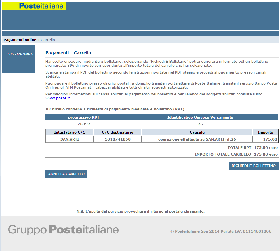 PAGAMENTI ONLINE Nella presente schermata sarà possibile generare in formato pdf