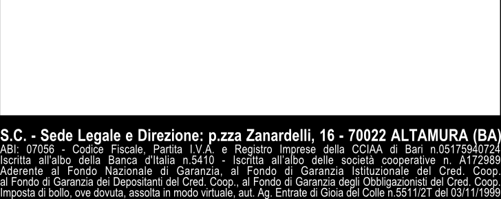 FOGLIO INFORMATIVO relativo a: COFIDI IMPRESA - CONTO ANTICIPI SBF - GARANZIA 80% INFORMAZIONI SULLA BANCA BANCA DELL'ALTA MURGIA CREDITO COOPERATIVO Soc. Coop.