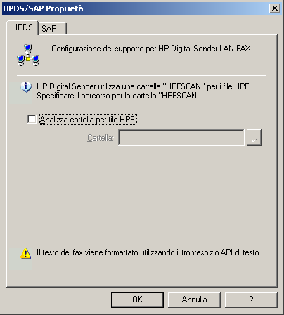 4. Dalla configurazione di GFI FaxMaker, fare clic con il pulsante destro del mouse sul nodo HPDS/SAP e selezionare Proprietà. Schermata 65: Configurazione di HP Digital Sender 2.