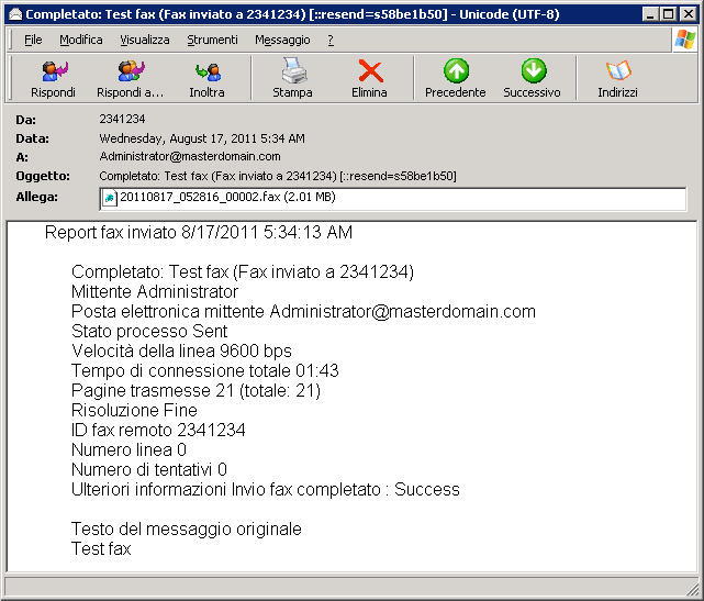 Schermata 70: Report di trasmissione fax 8.3.1 Configurazione report di trasmissione fax 1.