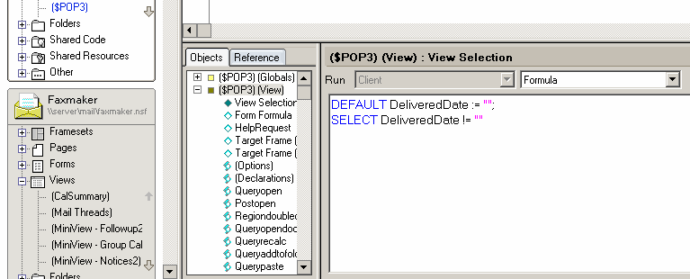 Schermata 16: Eliminazione delle righe dalla visualizzazione $POP 6. Salvare e uscire da Domino Designer. Passaggio 5: Aggiunta di un dominio esterno fax 1. Aprire Domino Administrator. 2.