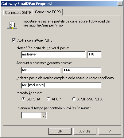 6.5 Downloader POP3 GFI FaxMaker può essere configurato per il recupero di fax e SMS per la trasmissione da una cassetta postale POP3.