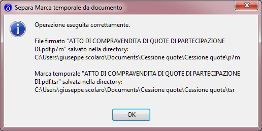 La procedura di separazione della marca temporale 3 Tramite il programma Dike dal menu File voce Selezione, selezioniamo il file.m7m generato in precedenza.