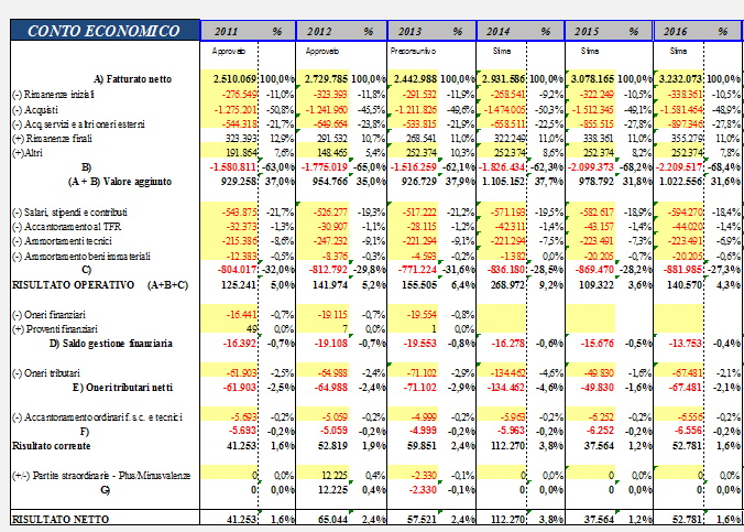 Il Business Plan - esempio Conto Economico