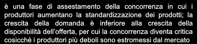 Il Ciclo di vita della domanda e Ca crescita accelerata Cd crescita decelerata E fase di sviluppo embrionale E Ca Cd M D è una fase di assestamento della concorrenza in cui i produttori aumentano la