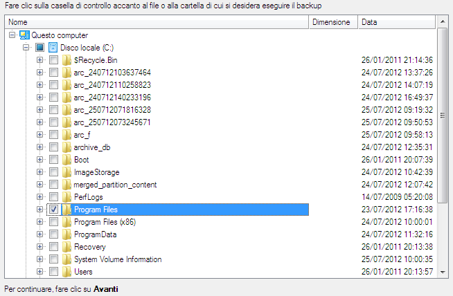 3. Nella pagina di benvenuto della procedura guidata, fare clic sul pulsante Avanti. 46 4. Nella pagina Cosa sottoporre a backup, dare prima un'occhiata ai modelli di backup preimpostati.