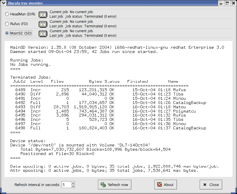 6.4.4 Bacula Descrizione:[8] Bacula è un software opensource modulare che permette all'amministratore di sistema la gestione, il ripristino e la verica dei dati di nostro interesse attraverso la rete