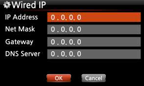 5-4-1. Impostazioni Rete Cablata 5-4-1-1. DHCP(Auto IP) ③ Seleziona DHCP(Auto IP) e conferma con il pulsante OK. Non è necessario inserire alcun valore. ④ Scegli OK e conferma con il pulsante OK.