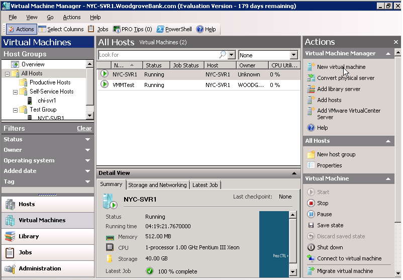 Figura 7 - Nodo Virtual Machines nella console di SCVMM 2008 Scegliamo come template sorgente per la