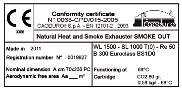 ANTINCENDIO CAODURO FIREFIGHTING REQUISITI DI PRESTAZIONE E QUALIFICAZIONE CARICO VENTO WL 1500 WIND LOAD AFFIDABILITA Re 50 RELIABILITY PERFORMANCE AND QUALIFICATION REQUIREMENTS APERTURA SOTTO