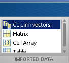 Import Wizard: modalità Coloumn vectors: Ogni colonna selezionata è importata in una variabile diversa, di dimensioni Nx1.
