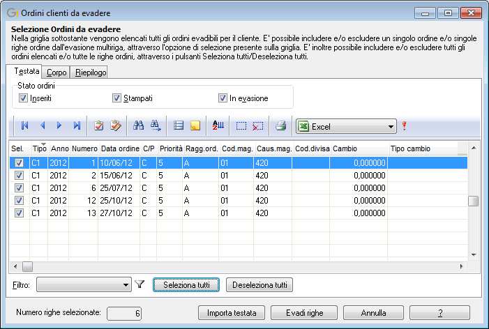 permette una rapida selezione ed evasione di più righe appartenenti ad ordini diversi contemporaneamente.