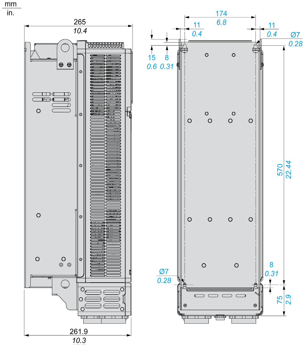 Variatori IP21 senza coperchio Peso Riferimento commerciale Peso in kg (lb) ATV630D15M3 - D22M3 27.