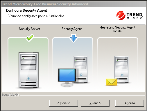 Installazione del server Parte 3: opzioni per l'installazione di Security Agent La configurazione di Security Agent comprende l'impostazione del percorso di installazione dell'agente, la