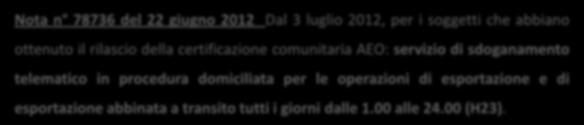 Num. dic. import Num. dic. export Quali sono i tempi di sdoganamento di dominio doganale?