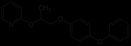 1.6. PYRIPROXYFEN (Nome chimico IUPAC: 4-phenoxyphenyl (RS)-2-(2-pyridyloxy)propyl ether; Fomula molecolare: C20H19NO3; massa molare: 321,369 g*mol -1 ) Figura 29: Formula di struttura di