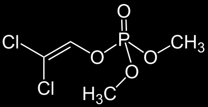 Figura 36: Formula di struttura di Dichlorvos Ha un rapido effetto abbattente ed è in uso dal 1955 nelle case e giardini, in agricoltura e orticoltura contro mosche e scarafaggi, in campo veterinario