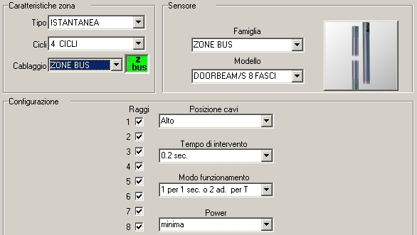 Filtro Filtro selezionabile tra la lista dei filtri previsti per il modello di sensore selezionato. Specifica il tempo minimo di apertura del contatto affinché venga riconosciuto un allarme.