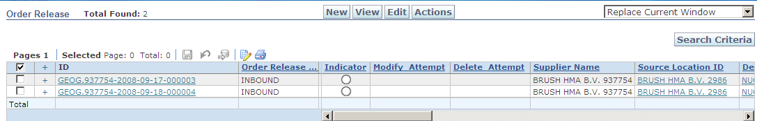 Inbound (LISL) 1 Come risultato di tale ricerca il sistema mostra tutti gli OR relativi al LISL in questione.