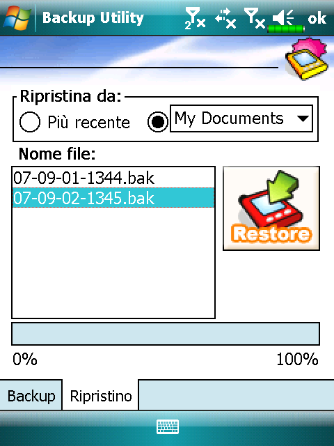 Modalità Standard Usare un metodo simile per ripristinare i dati da altri spazi di archiviazione. ❶ ❷ ❸ Toccare la scheda Ripristino.