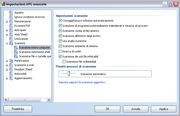 12.8.1.Scansione intero computer L'opzione Scansione intero computer consente di modificare i parametri di una delle scansioni predefinite dal fornitore di software, Scansione intero computer: