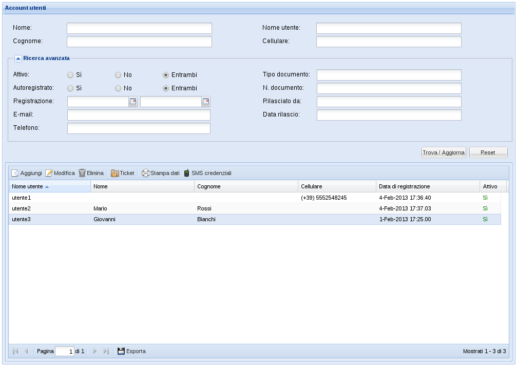 4 CONFIGURAZIONE DEL SERVIZIO 4.4 Personalizzazione stampa Figura 4.7: Sezione di Account utente a cui corrispondano già sessioni di navigazione nella cronologia.