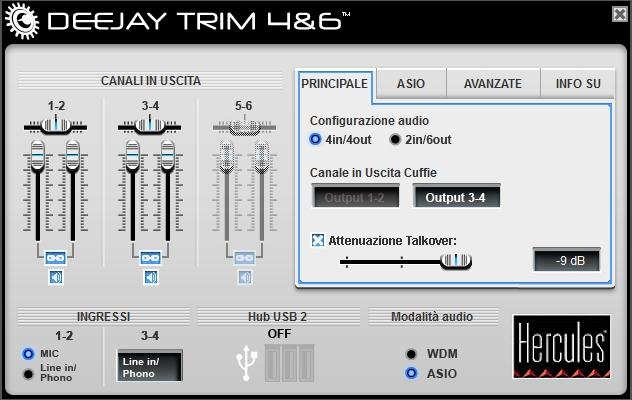 CONFIGURAZIONE AVANZATA Ora è possibile osservare come una scheda audio Hercules DeeJay Trim in modalità 4IN/4OUT e in abbinamento con un altra scheda audio, possa essere configurata con skin a 6