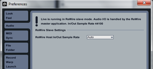 CONFIGURAZIONE AVANZATA Rewire (modalità master) - ReWire VirtualDJ può interfacciarsi con applicazioni compatibili con la funzionalità Rewire.