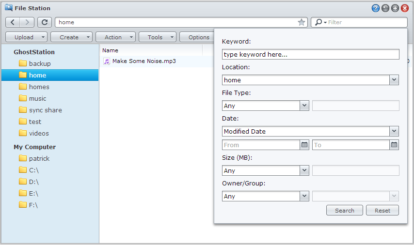 Ricerca di file o cartelle Guida dell utente di Synology NAS È possibile digitare le parole chiave nel campo Filtro nell'angolo superiore destro di File Station per filtrare i file o le cartelle