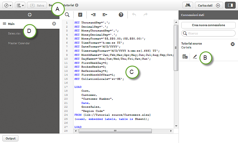 3 Utilizzo dell'editor caricamento dati 3 Utilizzo dell'editor caricamento dati In questa sezione viene descritto come utilizzare l'editor caricamento dati per creare o modificare uno script di