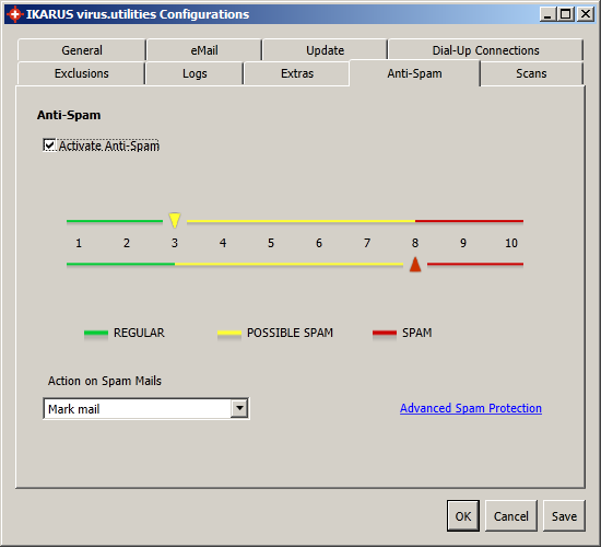 Figura 5-39 Tab AntiSPAM della configurazione Protezione avanzata SPAM: Questa opzione consente di configurare il proprio filtro spam.