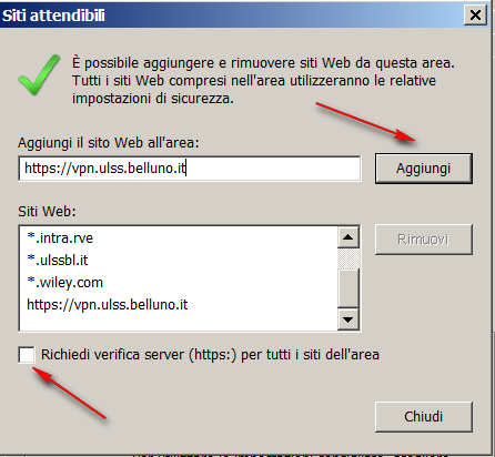 Nei siti attendibili attivando il pulsante Livello personalizzato