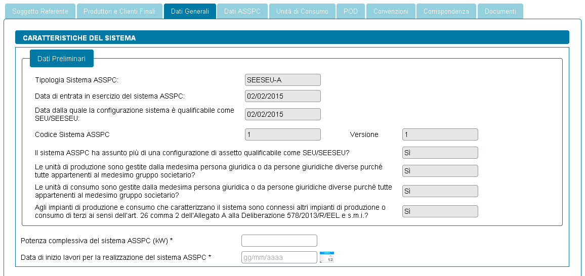 Oltre ai dati letti da GWA la maschera consente l inserimento dei seguenti dati: Profilo del Soggetto, scegliendo una delle opzioni indicate; Tipologia di Firmatario: per i soggetti di tipo persona