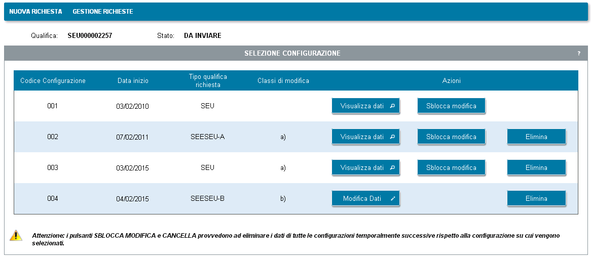 In qualsiasi momento, durante la compilazione di una configurazione è possibile chiudere la sessione e riprendere successivamente la compilazione.