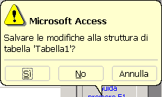 Creare una tabella (continua) Chiudere la Visualizzazione Struttura della tabella Facendo clic sul