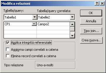 Applicare regole di integrità referenziale Nella finestra di dialogo Modificare