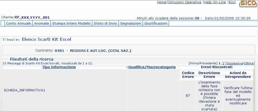 3 FASE: Trasferimento dei dati nel sistema SICO Dopo aver effettuato nuovamente l accesso a SICO occorre tornare alla schermata rappresentata nella figura 14 e selezionare il link Upload relativo al