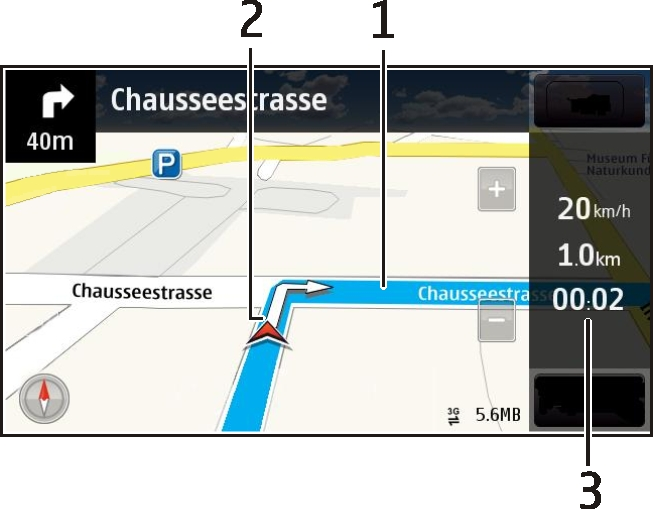 92 Mappe Vista Navigazione 1 Itinerario 2 Posizione e direzione correnti 3 Barra delle informazioni (velocità, distanza, tempo) Ottenere informazioni su traffico e sicurezza È possibile migliorare la