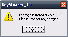 5] Il leakage selezionato verrà caricato sul KeyB Organ ; la progressione dell'aggiornamento sarà evidenziata dalla barra blu di caricamento: 6] Al termine del caricamento, una finestra comunicherà