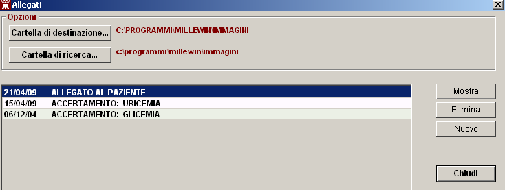 ACQUISIZIONE IMMAGINI E ALLEGATI Millewin consente di acquisire allegati (testo o immagine) che possono essere legati al paziente o, se necessario, al singolo accertamento.