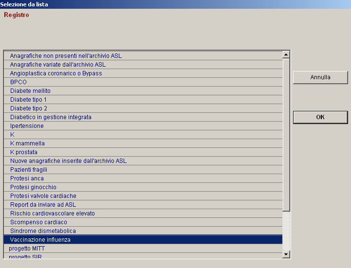 MILLE UTILITA - Statistiche Selezionare il registro chiamato Vaccinazione Influenza e confermare l inserimento dei pazienti nel registro È possibile controllare la